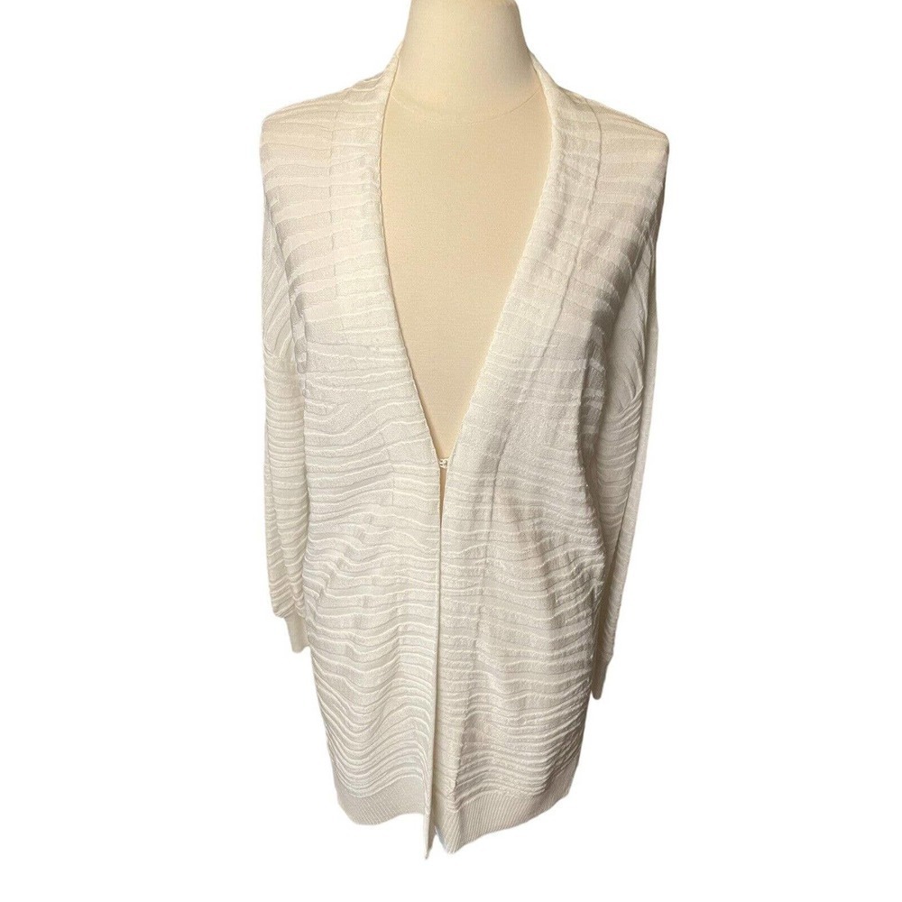 Chico's Cardigan Sweater Open Front Long Ivory Cream Size 1 Medium Duster